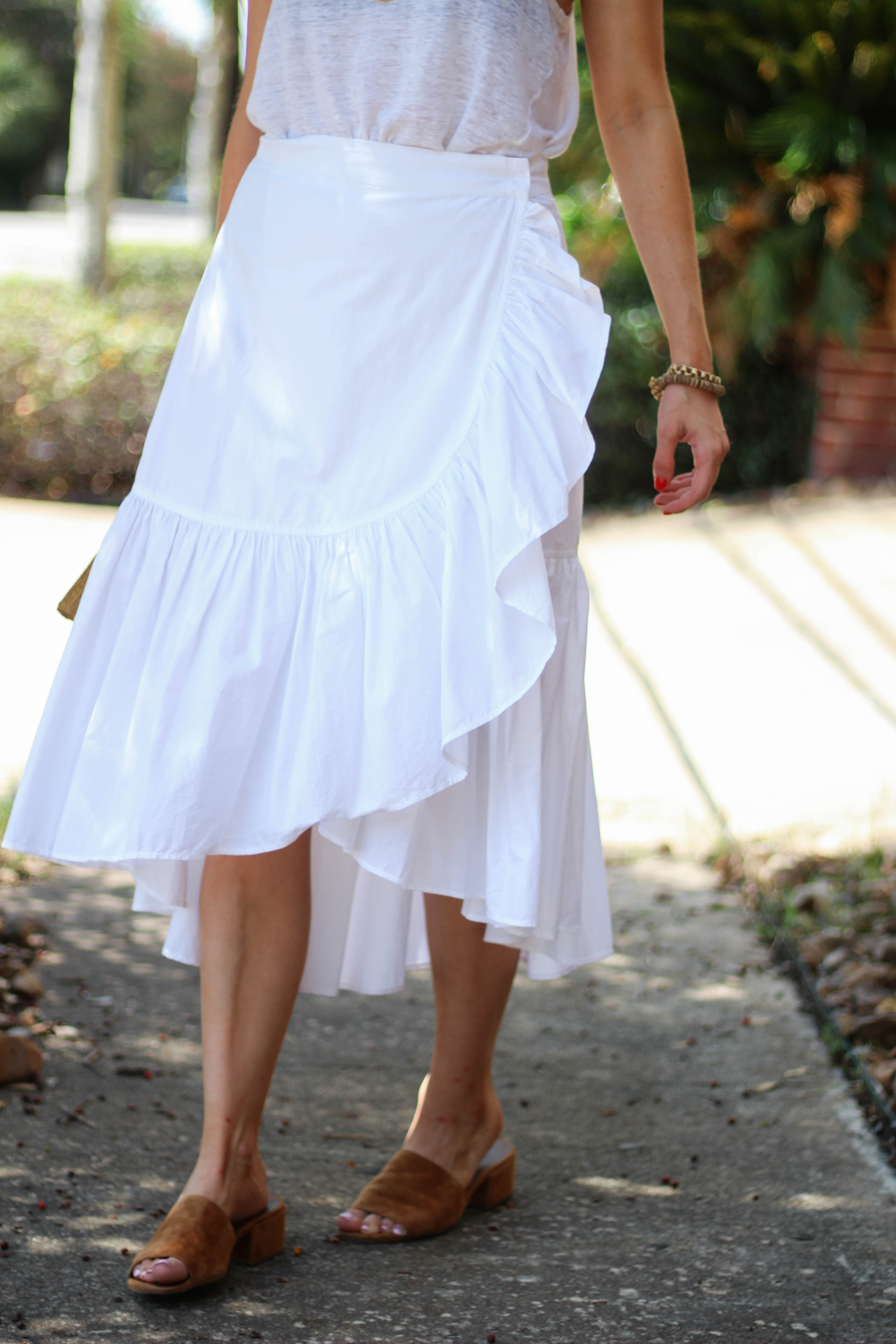Outfit: White Ruffle Wrap Skirt with 