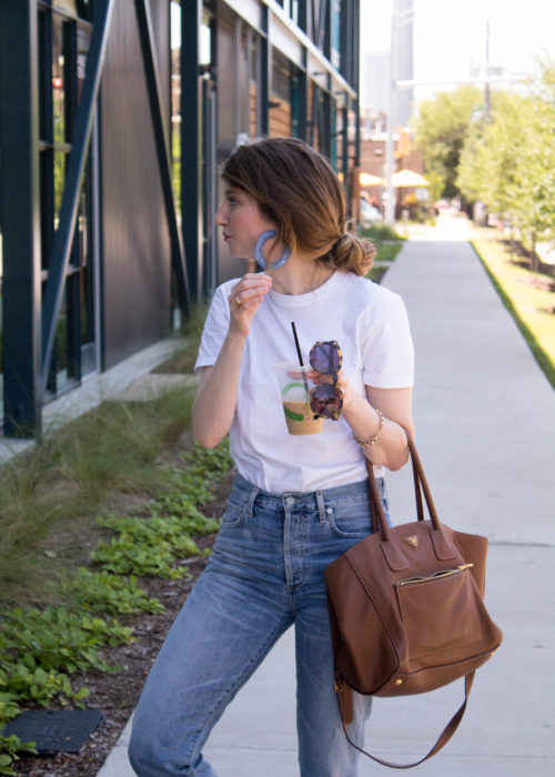 citizen of humanity jeans, Hanes tee outfit, cult Gaia earrings